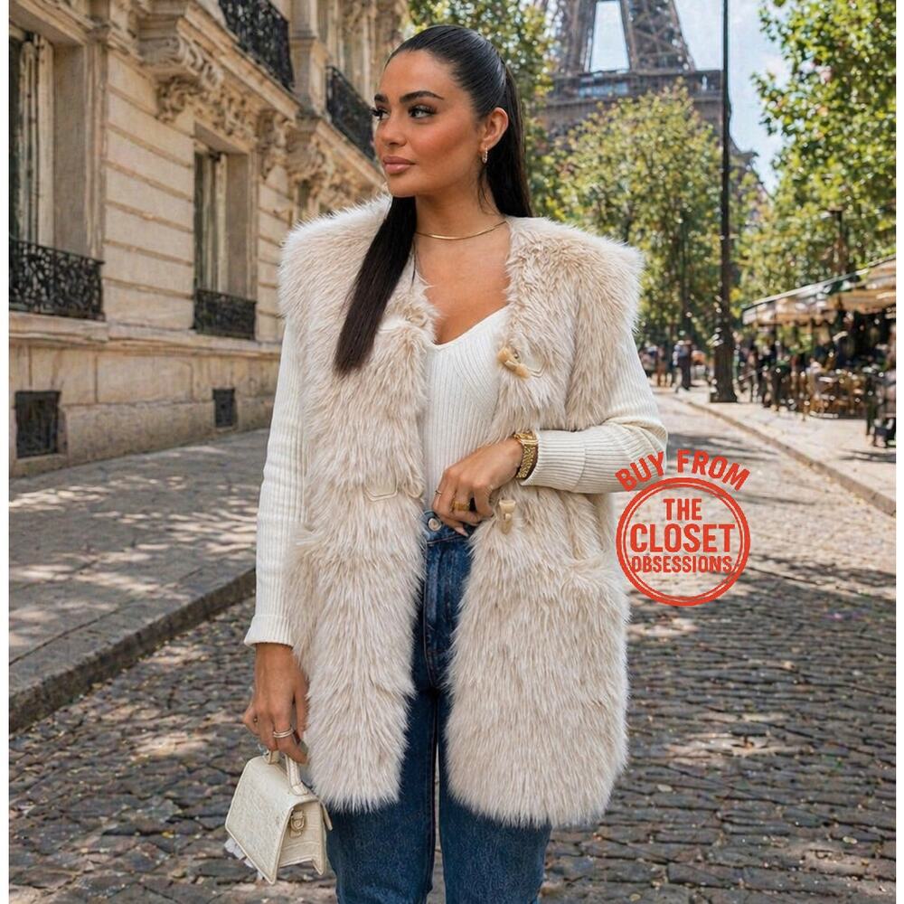 RARE!!! ZARA Faux Fur Toggle Vest NWT